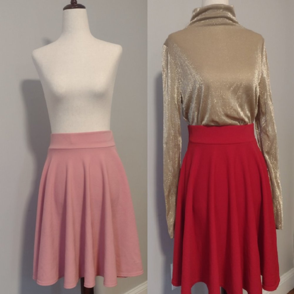 Two small circle skirts, pink and red